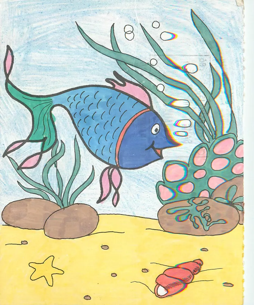 Peixe azul — cena submarina — Concurso 'Astro le petit' em Châtellerault (Vienne) 1986 - Frente