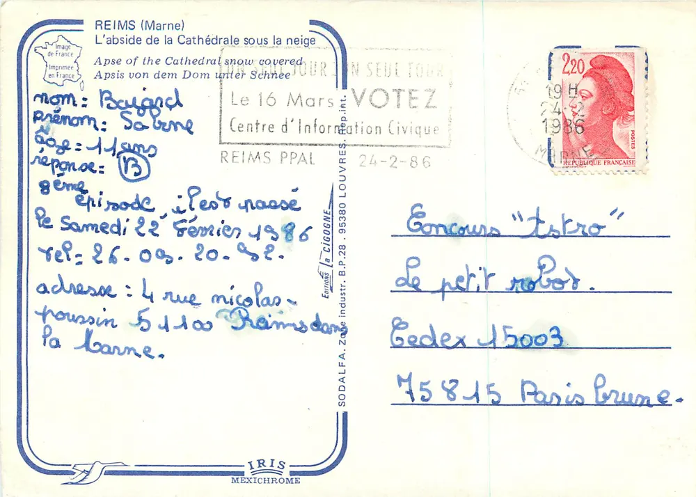 Reims (Marne) — L'abside de la Cathédrale sous la neige — IRIS MEXICHROME - Verso