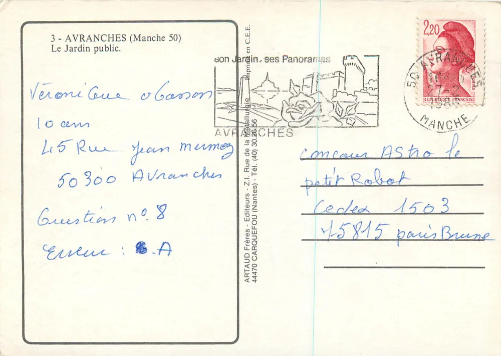 Avranches — O Jardim público — Artaud Frères, Carquefou - Verso