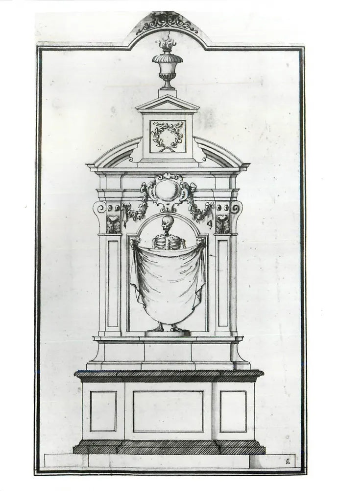 Monument à Lady Warburton — dessin de Edward Pierce (décédé en 1695) — Victoria and Albert Museum - Recto