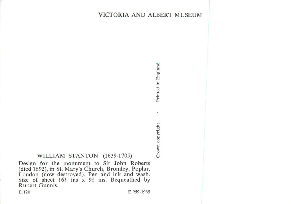 Monumento a Sir John Roberts — projeto de William Stanton — Victoria and Albert Museum - Verso