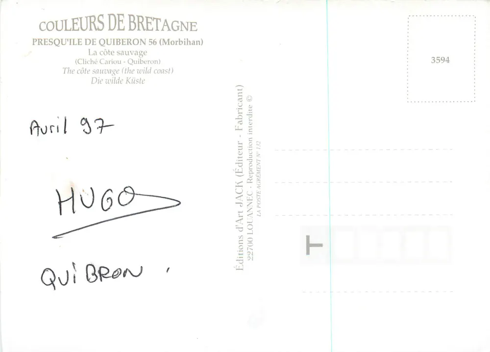 La Côte Sauvage de Quiberon — Éditions d'Art JACK, n° 3594 - Verso
