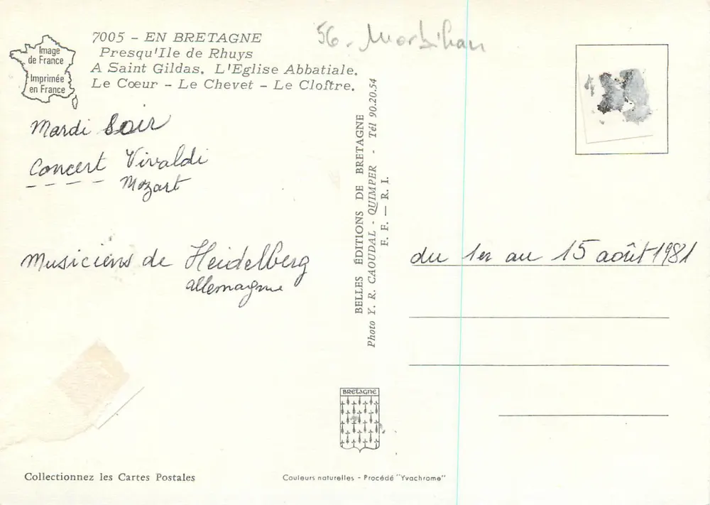 Abteikirche Saint-Gildas de Rhuys — Innenansicht, Außenansicht und Hof — Éditions Y. R. Caoudal - Rückseite