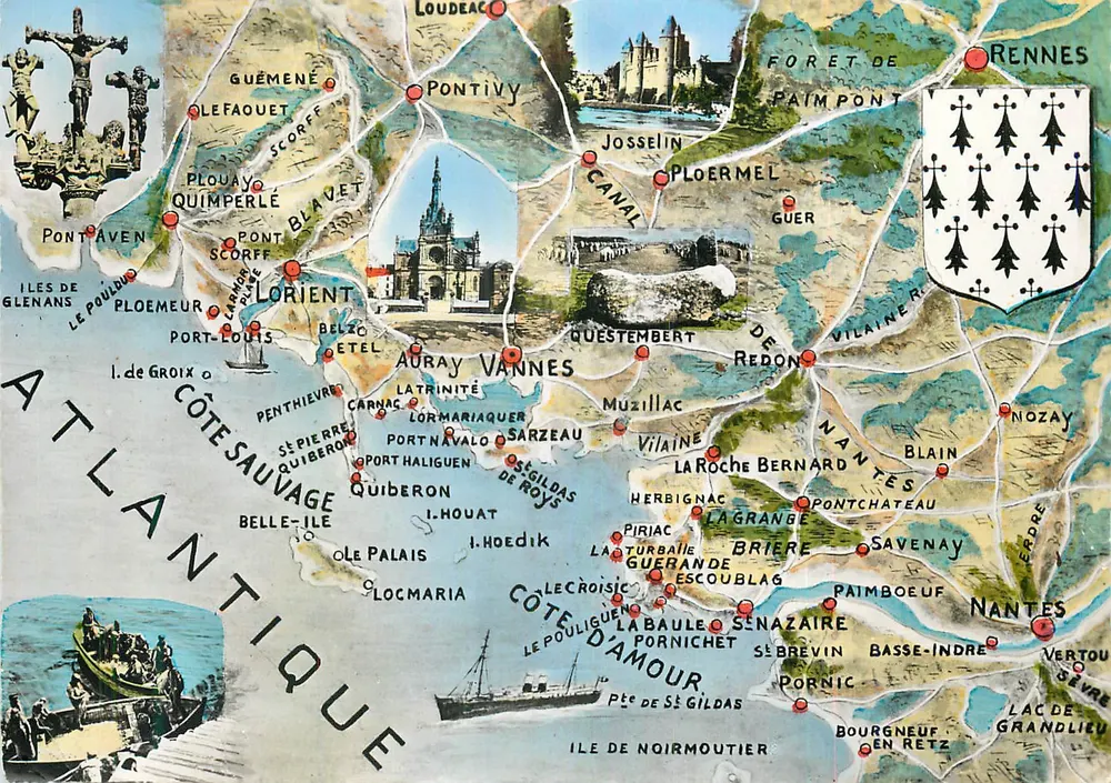 Costa Selvagem — Costa do Amor — Carta postal ilustrada com mapa e ilustrações de locais — Editor: Cie des Arts Photomécaniques, Paris-15 - Frente