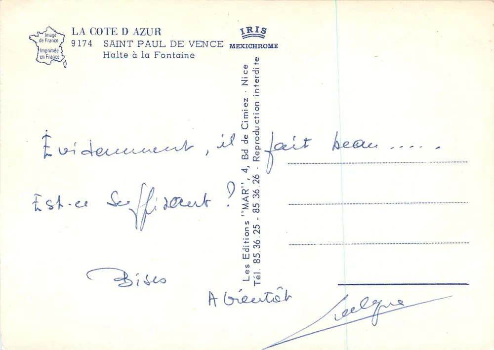 Fontaine von Saint-Paul-de-Vence — Verlag IRIS, n° 9174 - Rückseite
