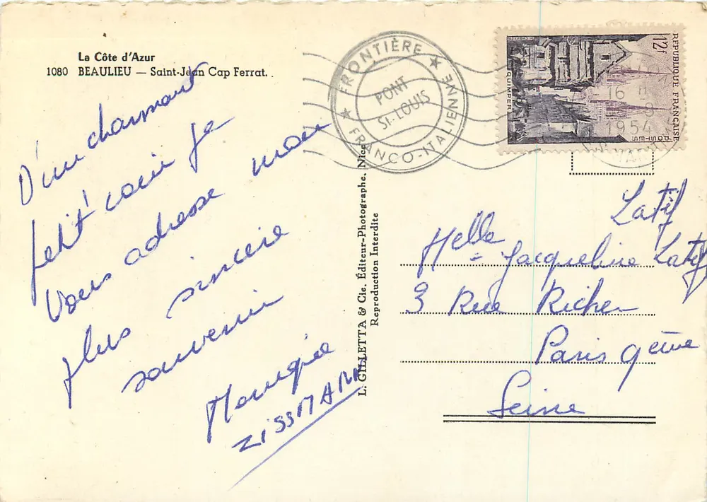 A Côte d'Azur — Saint-Jean-Cap-Ferrat — L. Ghiletti & Cie, Editor-Fotógrafo - Verso
