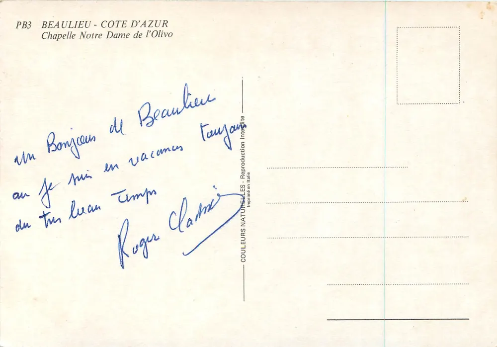 Béaulieu - Côte d'Azur — Kapelle Notre-Dame de l'Olivier — Verlag Couleurs Naturelles, Serie PB3 - Rückseite