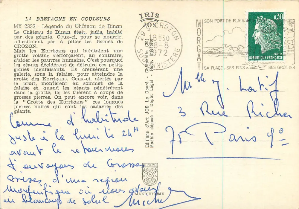 Légende du Château de Dinan — Éditions d'Art Jos — n° 2333 - Verso