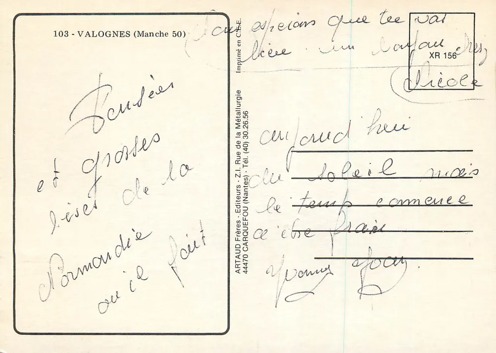 Valognes — Die Kirche, das Hotel de Beaumont, der öffentliche Garten — Artaud Frères, n°103 - Rückseite