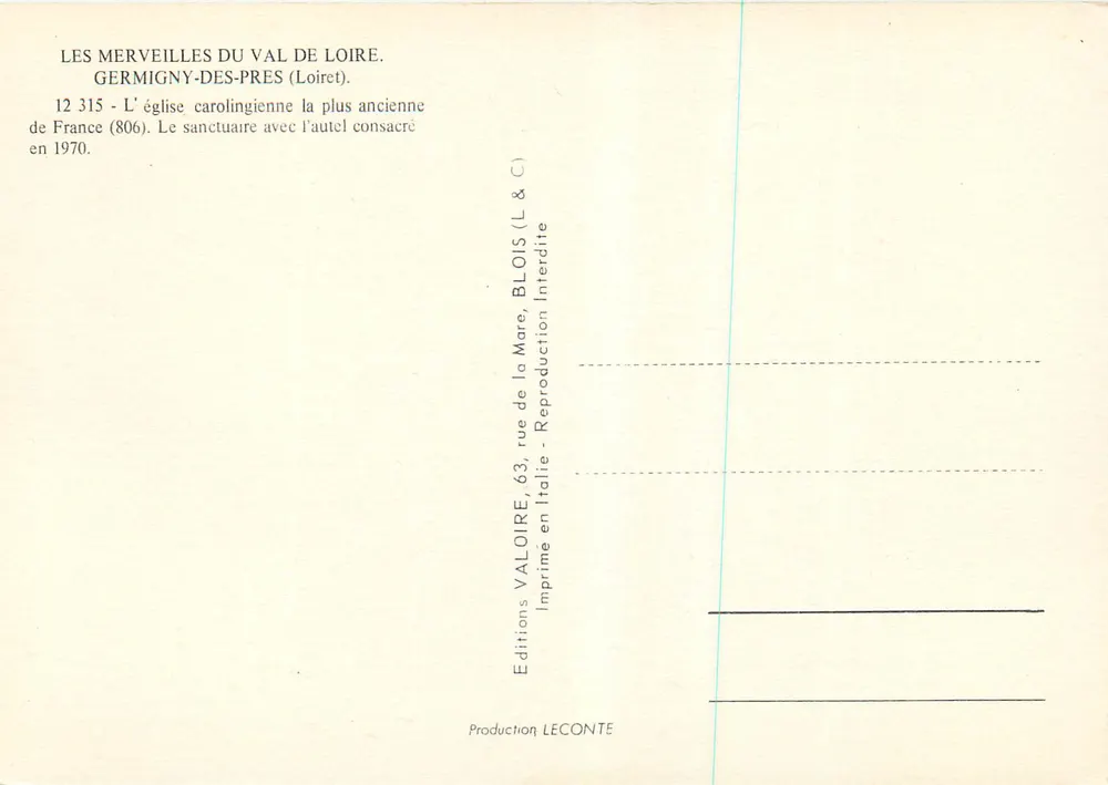 Germigny-des-Prés — Die älteste karolingische Kirche Frankreichs — Verlag Valoire, Nr. 12 315 - Rückseite