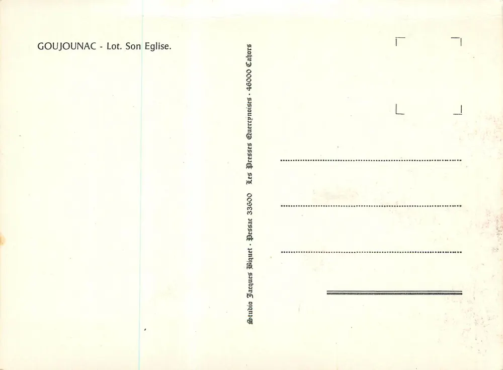Goujonac - Lot. Sua Igreja. — Editor: Studio Jacques Biquet, 46000 Cahors. - Verso