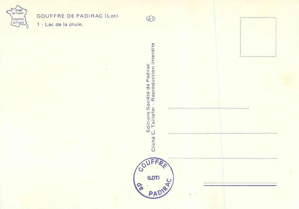 Gouffre de Padirac (Lot) — Lac de la pluie — Éditions C. Taillefer - Verso