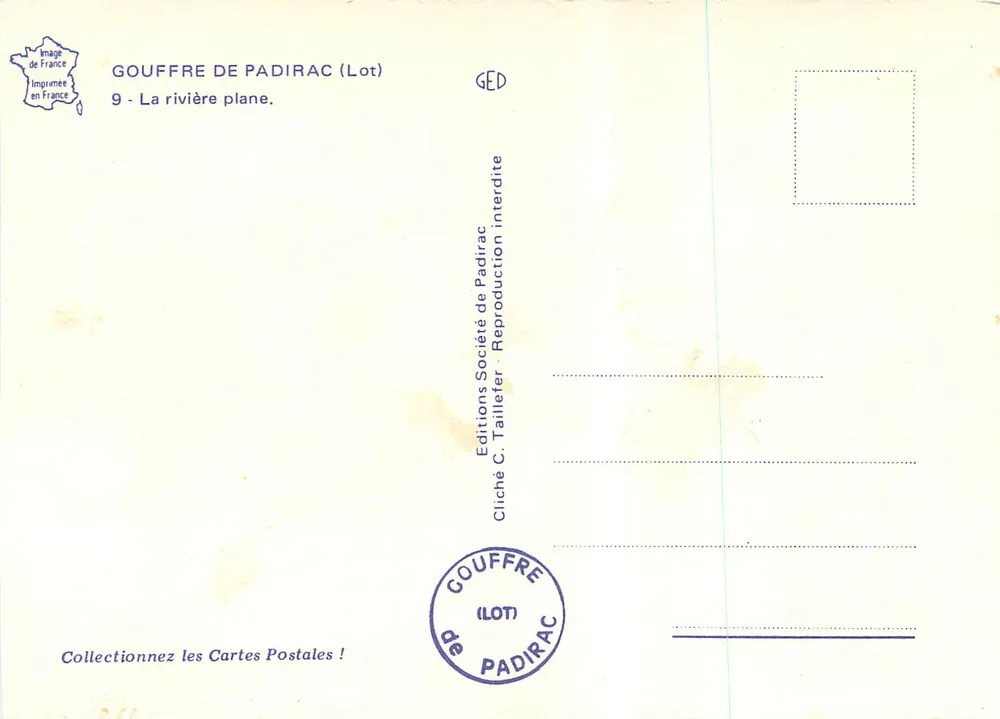 Het Gouffre de Padirac (Lot) — De plane rivier — Uitgaven C. Taillefer - Achterkant