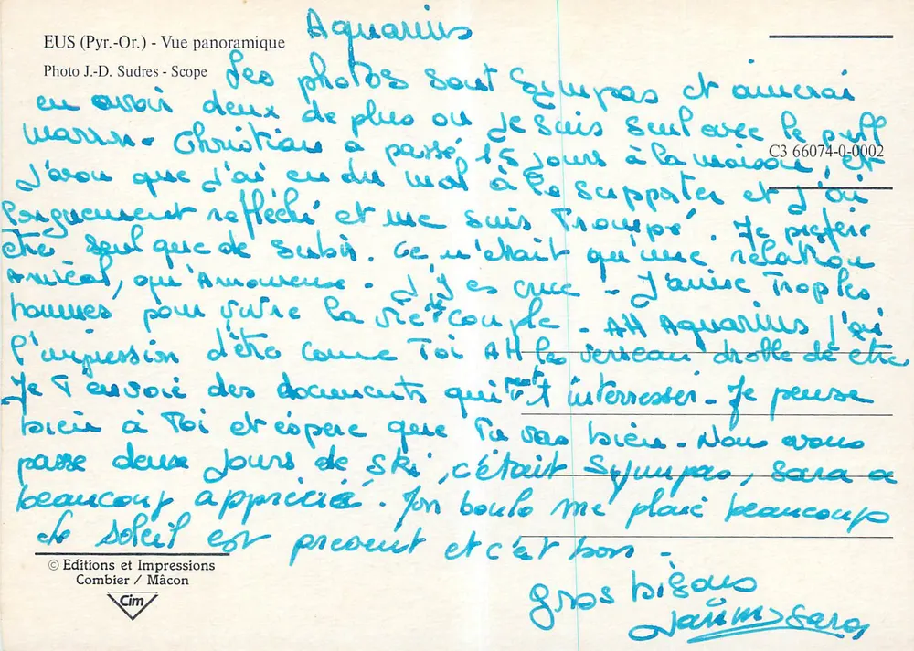 Eus (Pyrénées-Orientales) — vista panorâmica com igreja — Éditions e Impressions Combier / Mâcon - Verso