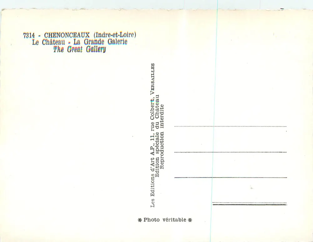 Chenonceau — Die Große Galerie — Art Editions A.P., Versailles - Rückseite