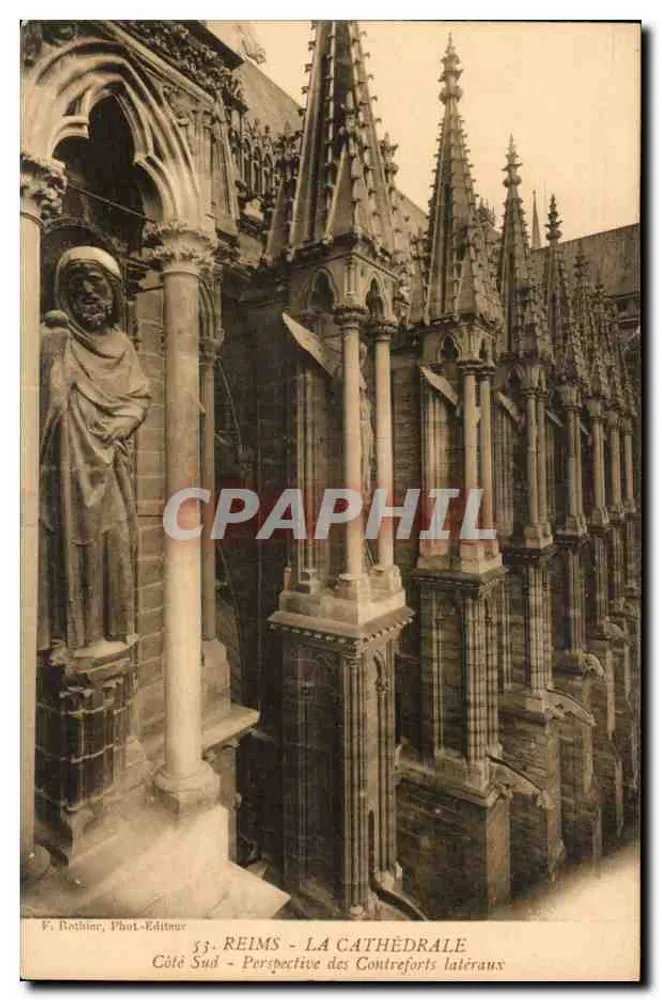 Reims - A Catedral - Perspectiva dos Contrefortes Laterais — F. Rothier, Fotógrafo-Editor, n°53 - Frente