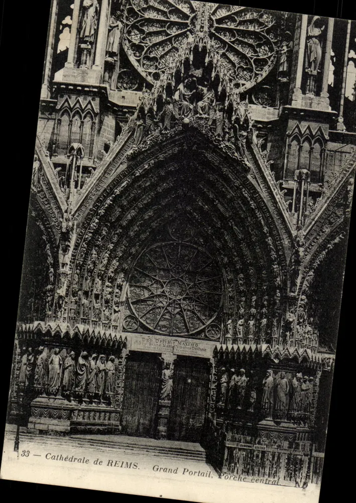 Cathédrale de Reims — Grand Portail, Porche central — Éditeur non identifié, n° 33 - Recto