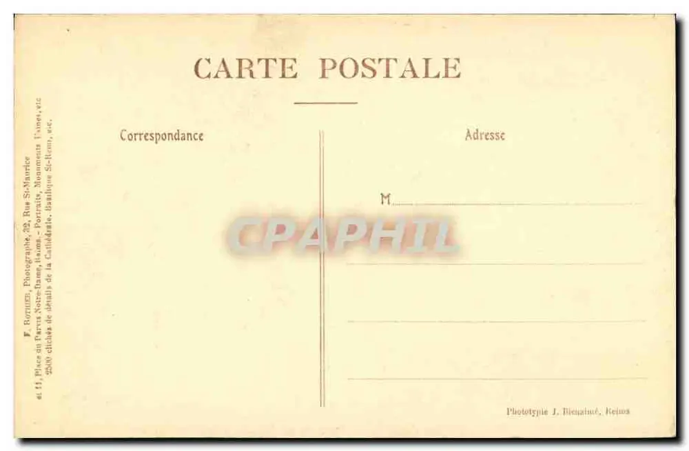 Reims - A Catedral — Cabeça grotesca — F. Rothier, Fotografia-Editora, n°72 - Verso