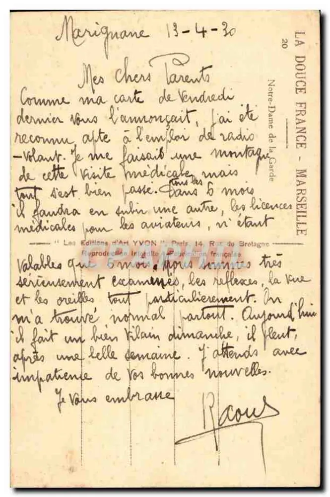 Igreja Nossa Senhora da Guarda — Marselha — Éditions d'Art YVON, n°20 - Verso