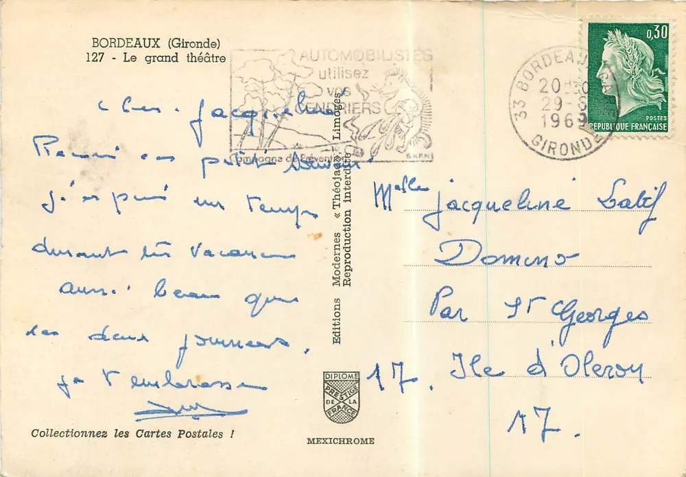 Bordeaux (Gironde) — Le grand théâtre — Editions Modernes « Théodé » - Verso