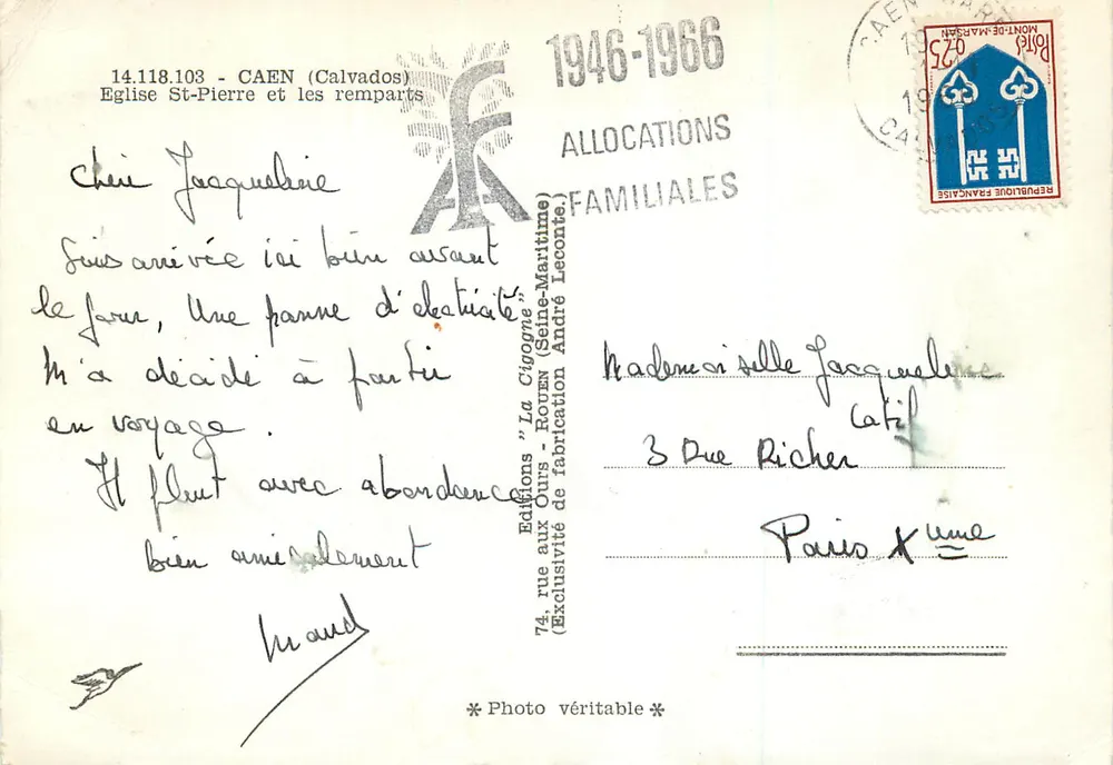 St. Peterskirche und die Mauern — Caen (Calvados) — Verlag 'La Cigogne' - Rückseite