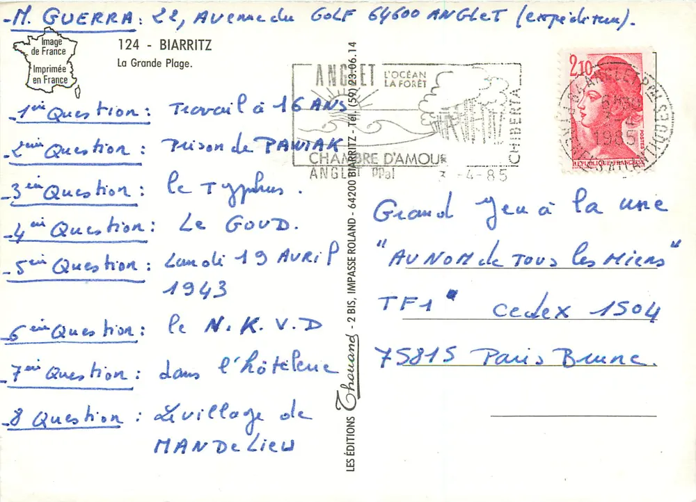 A Grande Praia em Biarritz — editor Thouane, n° 124 - Verso