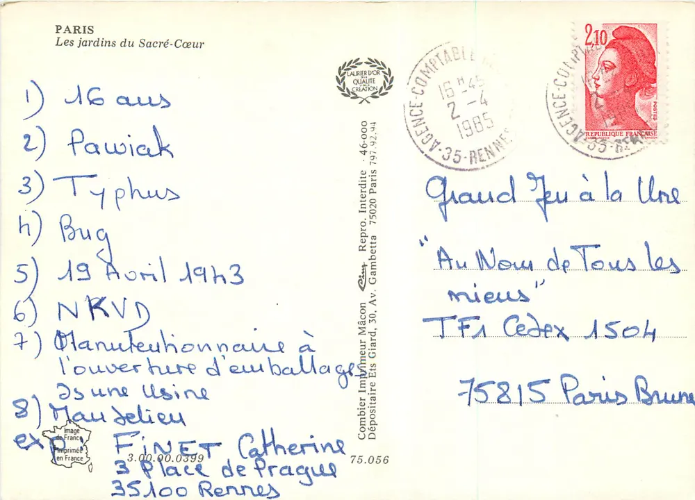 Sacre-Cœur — Paris — editor Combiér Imprimeur Mâcon - Verso