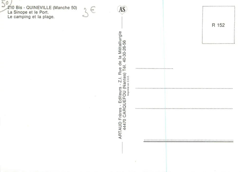 Quineville — Luftbild des Campingplatzes, des Hafens und des Hotels Le Goeland — Verlag ARTAUD Frères - Rückseite