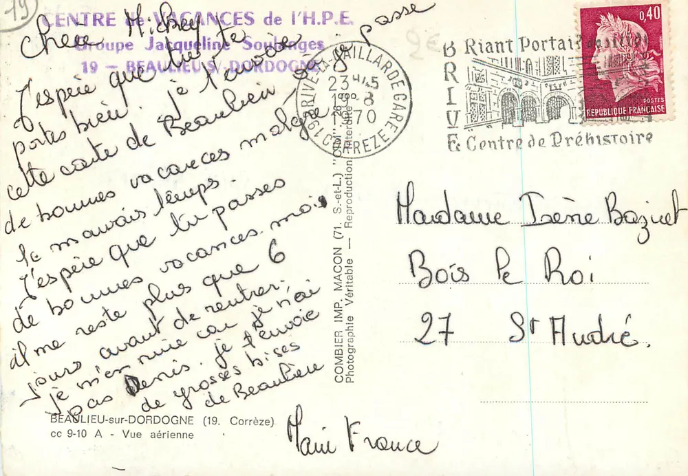 Beaulieu-sur-Dordogne — visão aérea — Combier Imp. (71. S.-et-L.) - Verso