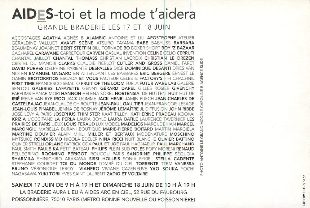 AIDES-TOI ET LA MODE T'AIDERÀ — Grande braderie à Paris — AIDES Paris et partenaires - Verso