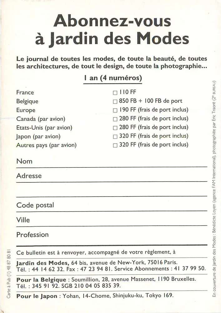 Jardin des Modes — Verão 96 — N° 5503 — Editor FAM International - Verso