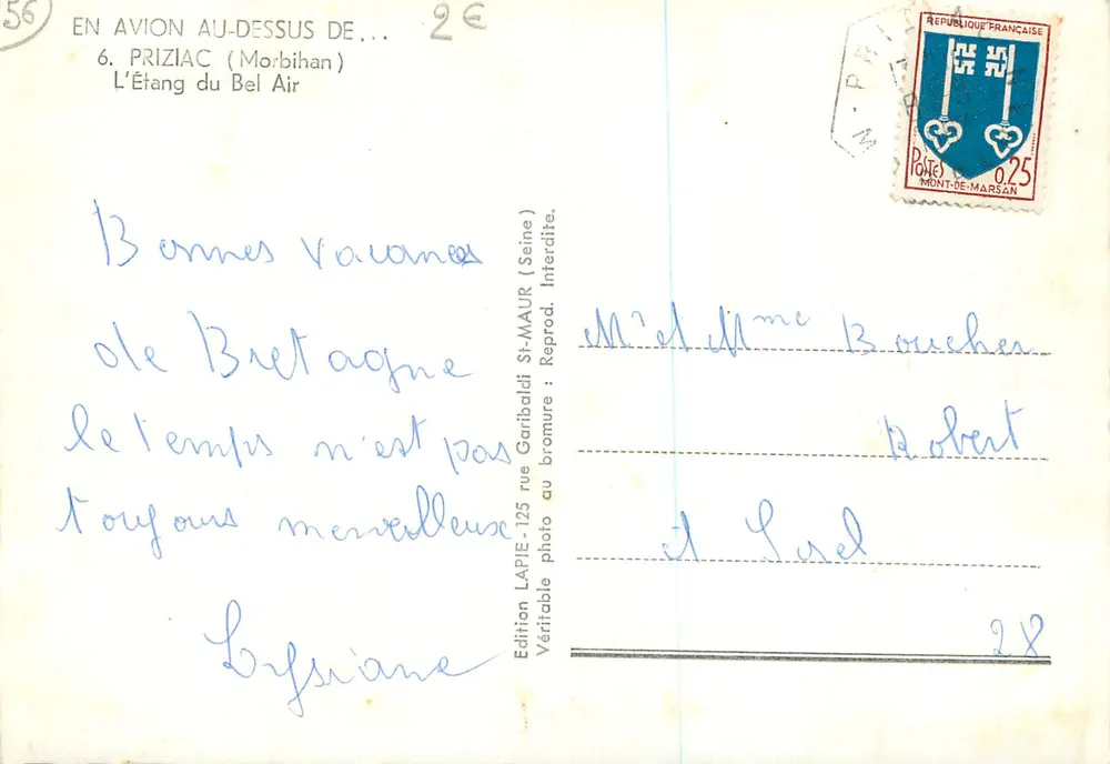 Priziac (Morbihan) — Der Bel Air See — Edition LAPIE - Rückseite