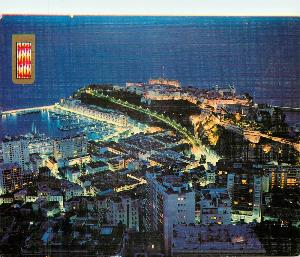 Monaco — Le port et le rocher de nuit — Éditions Mollard - Recto
