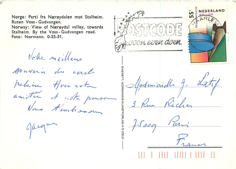 Tal von Nærøydalen — Aussicht auf Stalheim — Verleger Normann, Nr. 0-55-51 - Rückseite