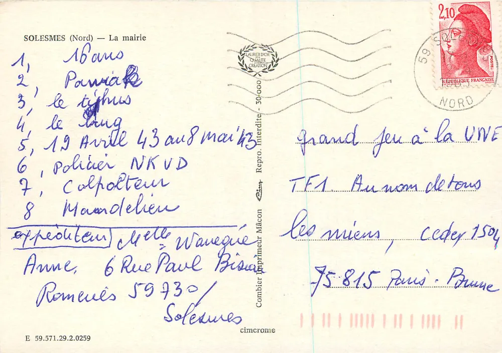 Solemes (Nord) — A prefeitura — Editor Crinny - Verso