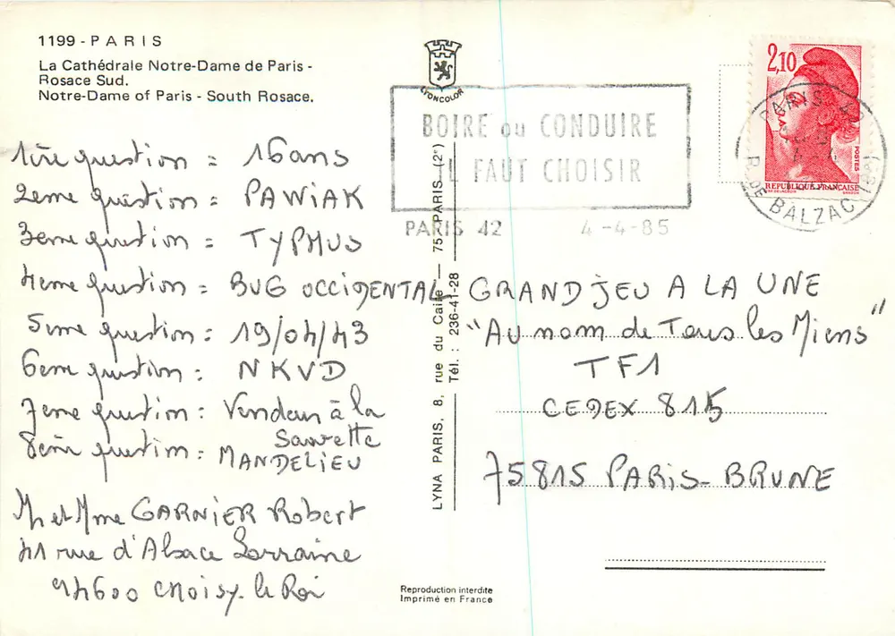 Notre-Dame de Paris — Rosace Sud — Édition Concouur - Verso