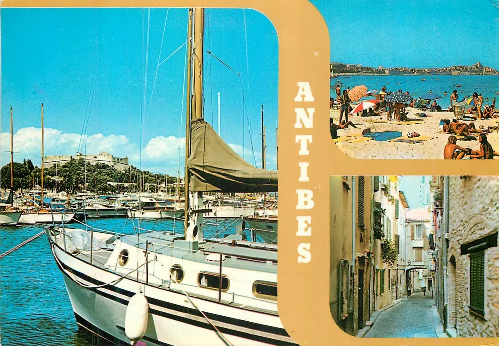 Antibes — vista do porto, praia e vielas — Edições Y.P.A. - Bd André St André, Nice - Frente