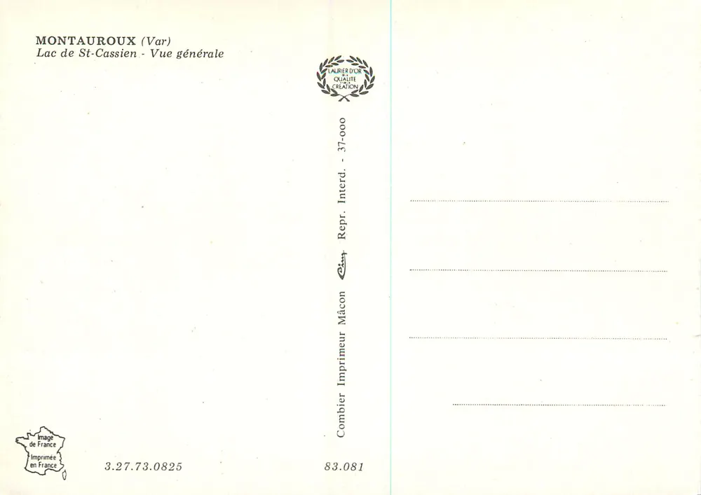 Lac de St-Cassien — Vue générale — Imprimeur Combier, Mâcon - Verso