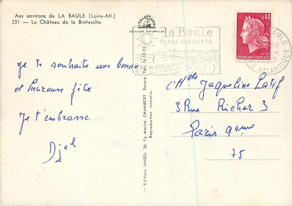 Schloss la Bretesche — In der Nähe von LA BAULE (Loire-Atlantique) — Editions JANSOL, 36, Fg Mache, CHAMBERY - Rückseite