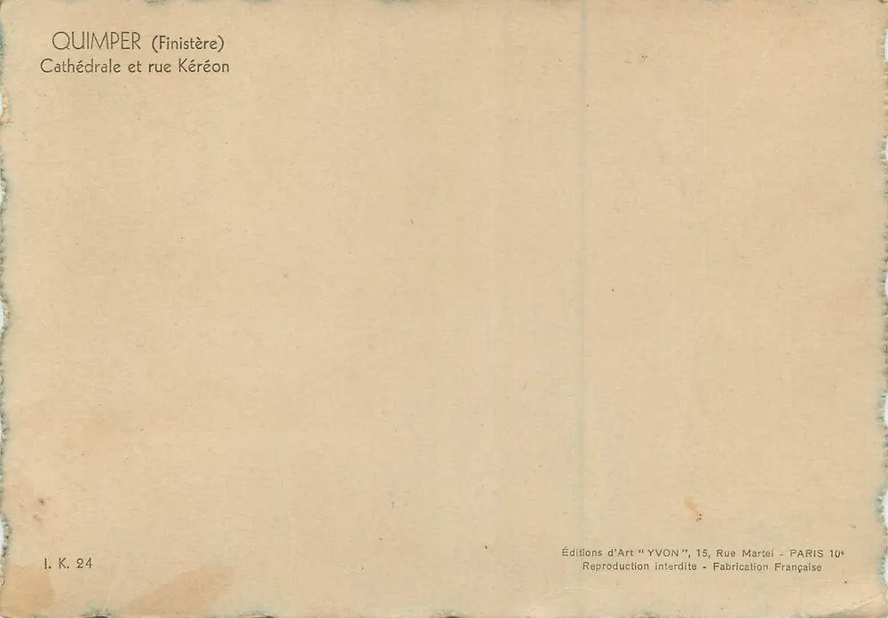 Quimper (Finistère) — Cathédrale et rue Kéréon — Éditions d'Art YVON - Verso