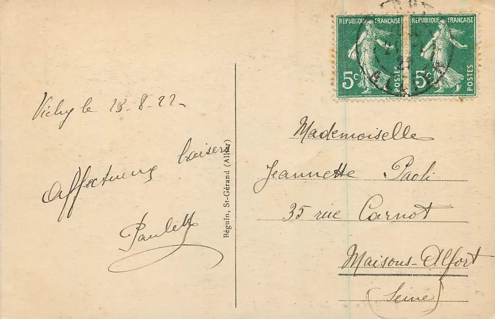 Vichy - Le Casino - La Terrasse et les Jardins — éditeur Régulin, n° 322 - Verso