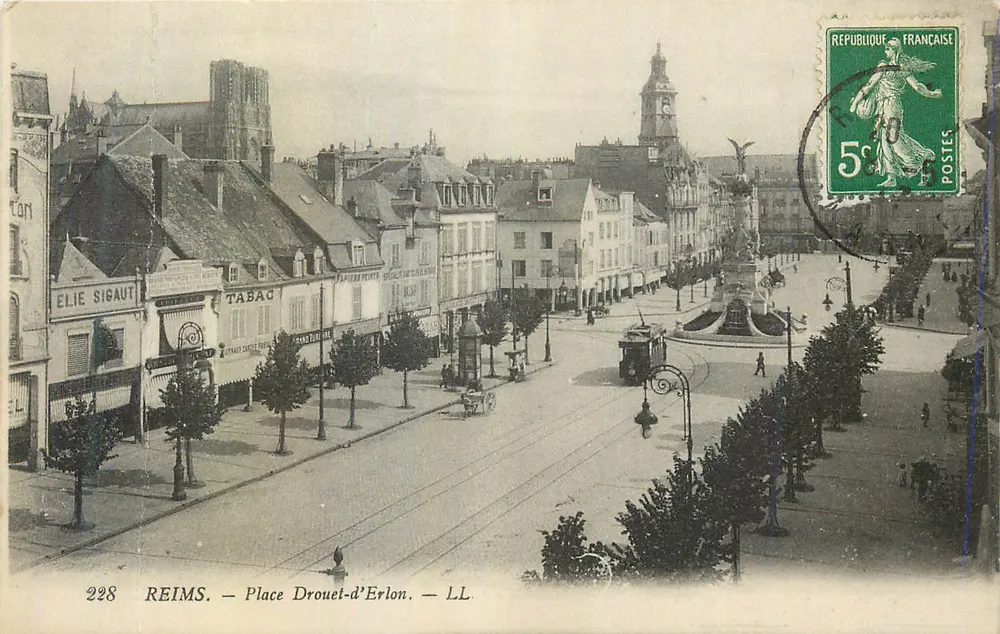 Reims — Place Drouet-d'Erlon — Éditeur LL, n° 228 - Frente
