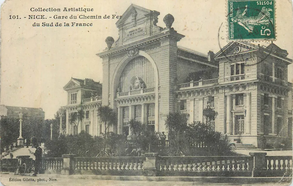 Gare du Sud de la France — vue de l'édifice principal — Édition Giletta, phot. Nice, n°101 - Frente