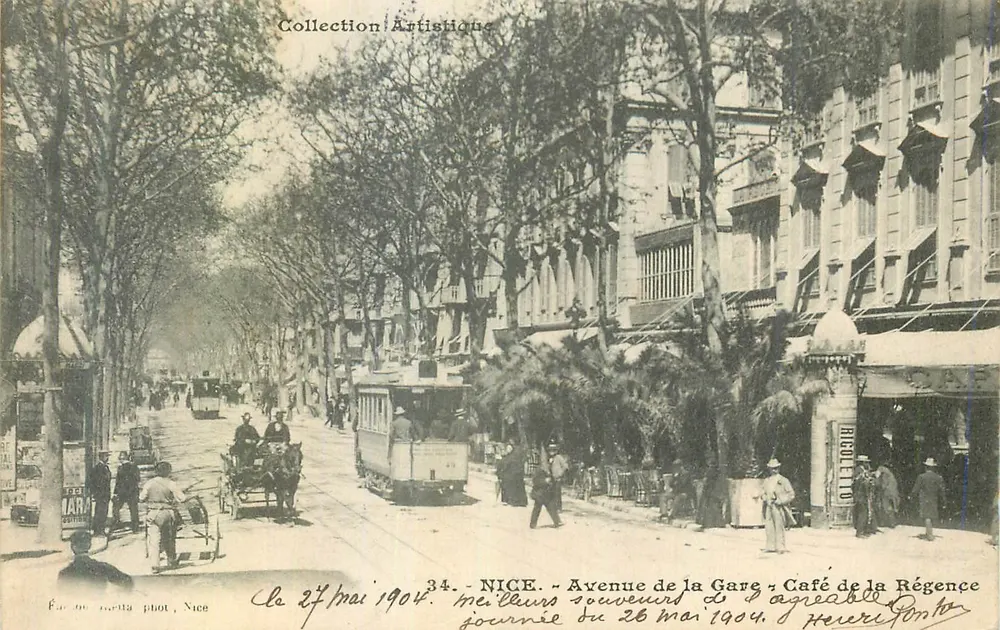 NICE - Avenida da Gare - Café de la Régence — Coleção Artística, n°34, Éd. de Metta fot. Nice - Frente