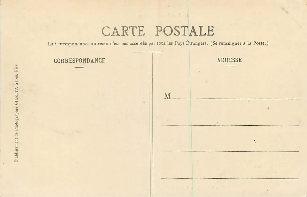 NICE - Das Casino und die Gärten der Palmen — Künstlerische Sammlung, Giletta-Ausgabe, Foto. Nice, Nr. 87 - Rückseite