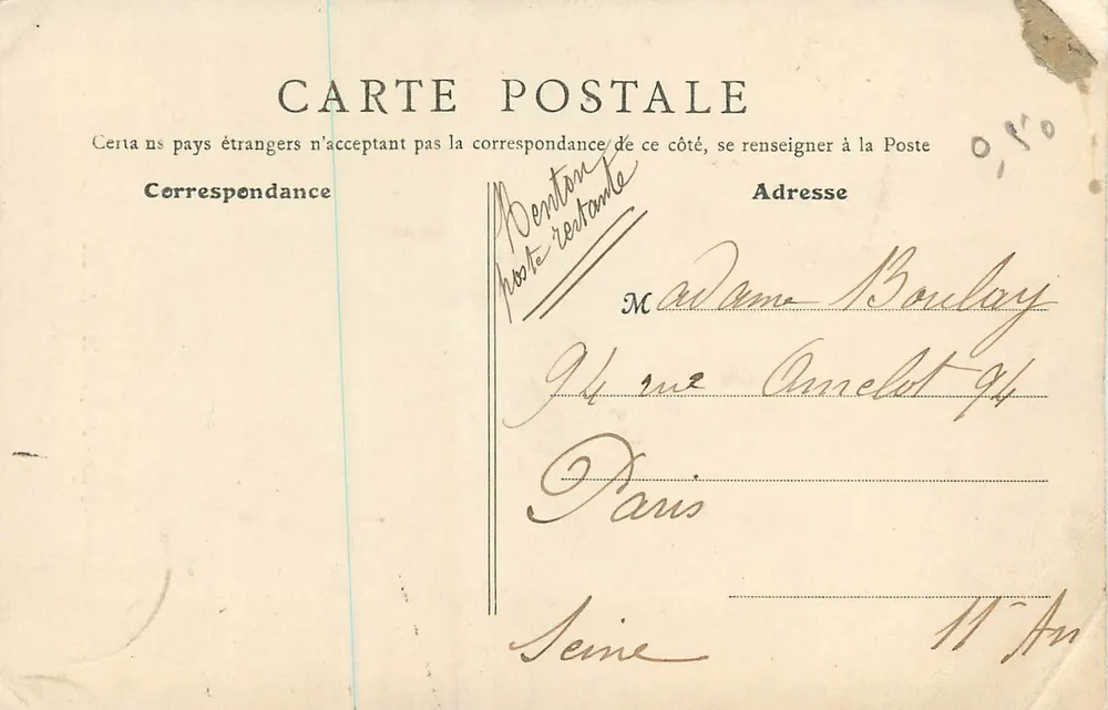 Nice - Montée du Château — vista da subida e do castelo circular — editor B.P. Paris, série 11 An - Verso