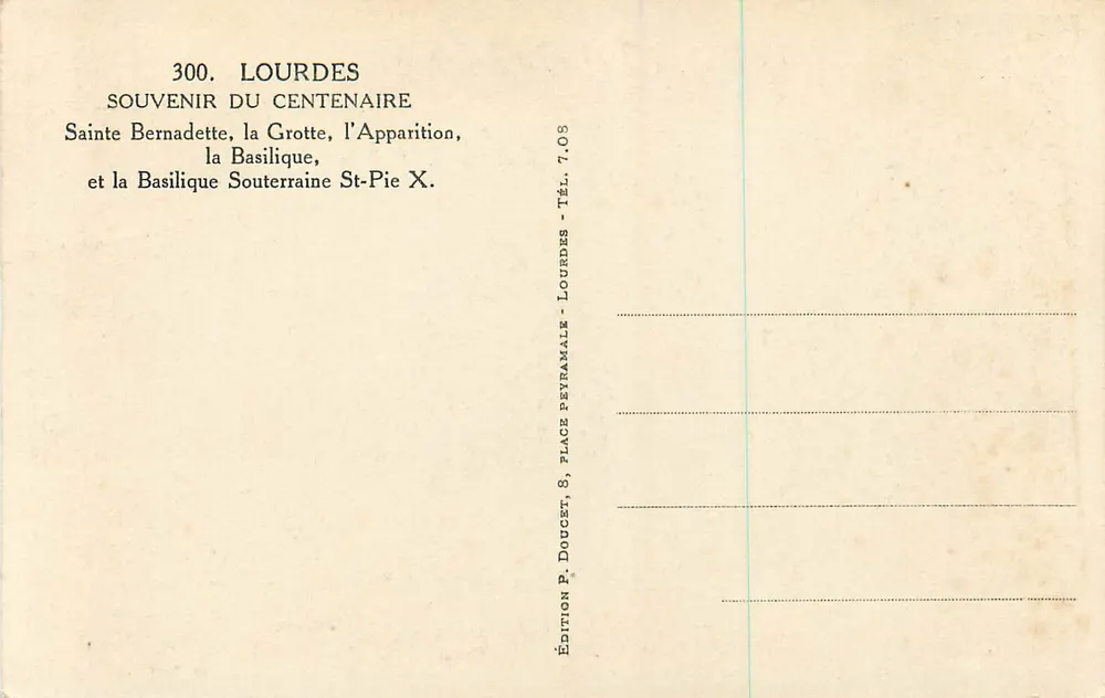 Lourdes — Centenário das Aparições 1858-1958 — Edição P. Doucet, Lourdes - Verso