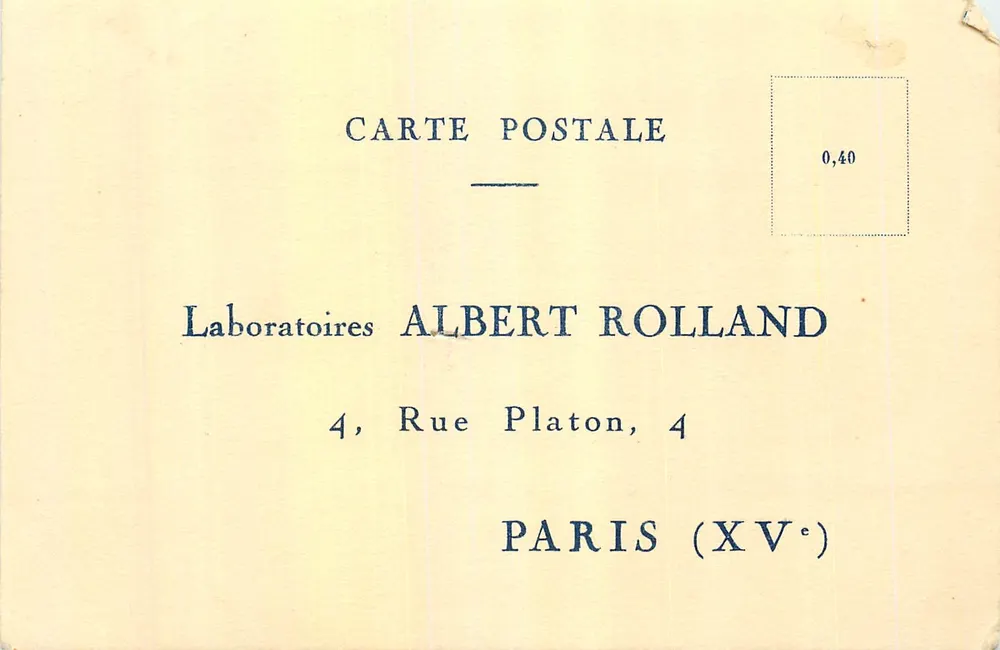 Laboratoires Albert Rolland — Paris (XVe) — Carte postale publicitaire - Recto
