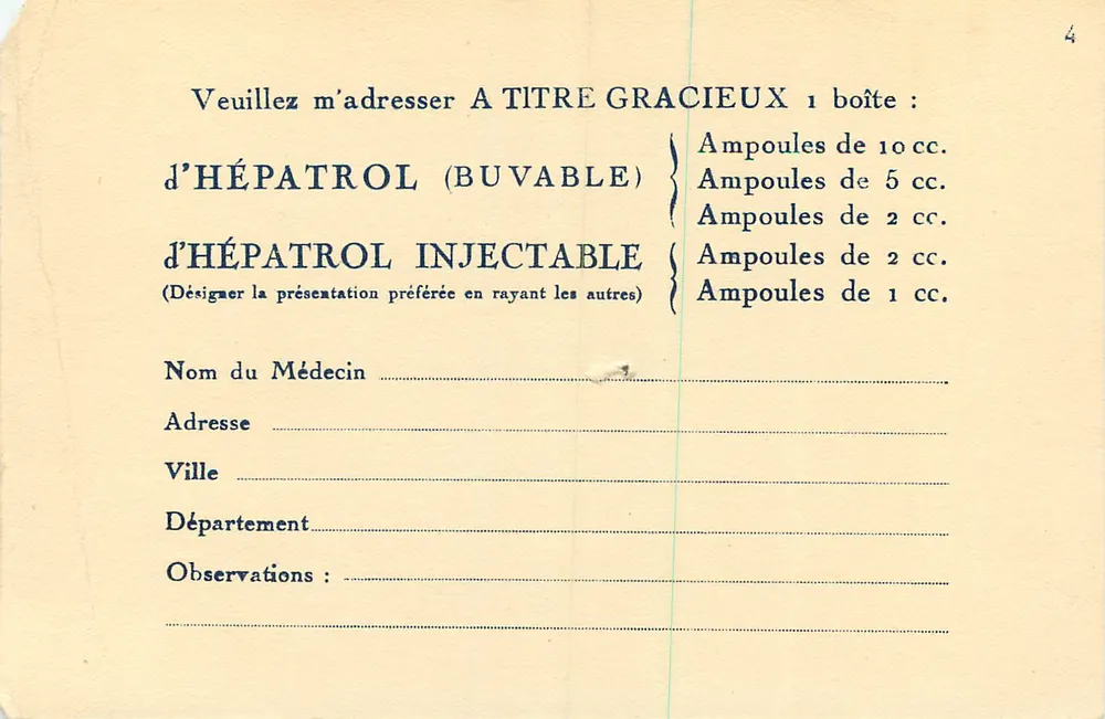 Laboratoires Albert Rolland — Paris (XVe) — Carte postale publicitaire - Verso