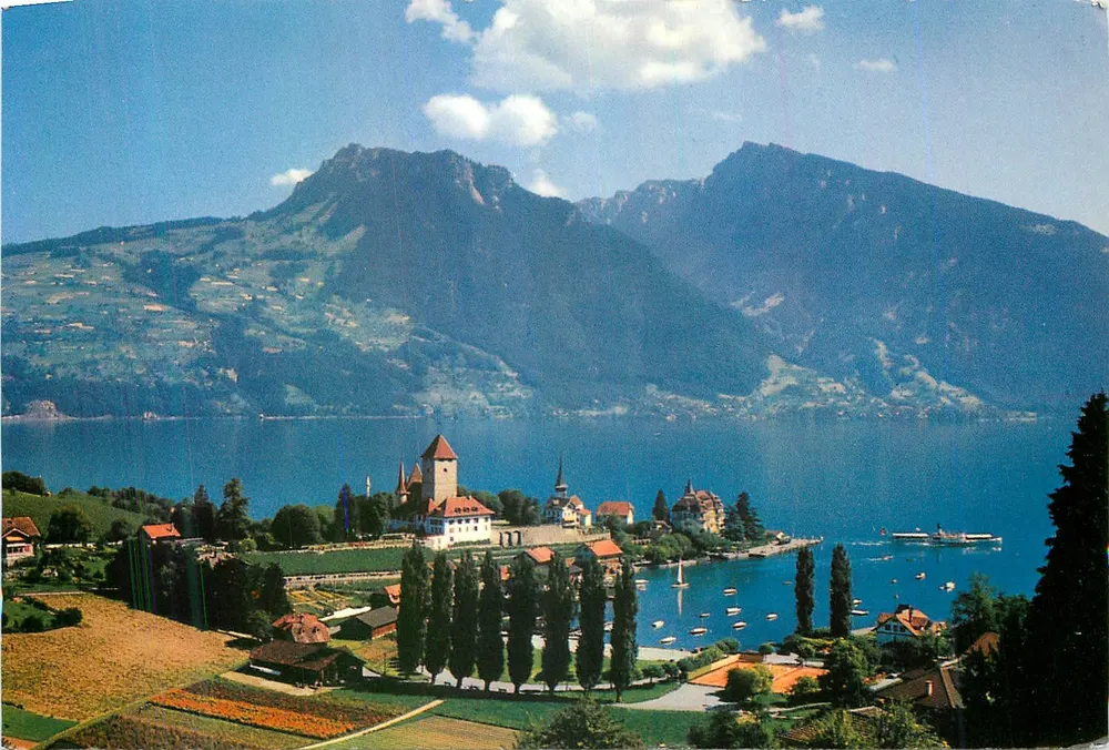 Spiez am Thunersee — Ansicht des Sees und Schlosses — Gyger & Klopfenstein, Adelboden - Vorderseite